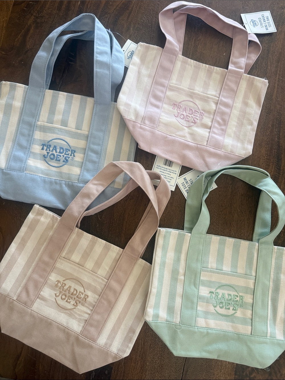 Pastel Stripe Canvas Tote Bag - Pink, Blue, Green, Beige